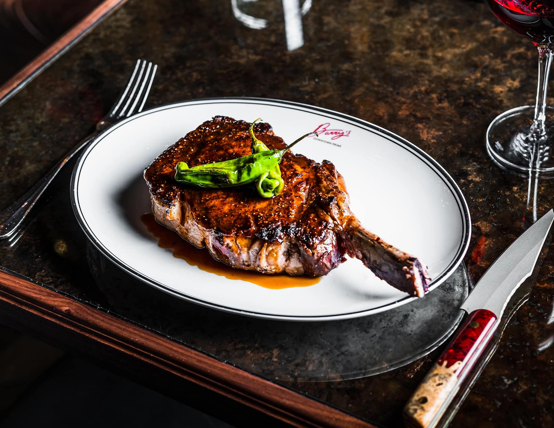 Barry’s Downtown Prime - Best Steakhouses in Las Vegas - Barry’s Downtown Prime interior at Circa Las Vegas featuring upscale classic steakhouse design and signature tomahawk steaks.