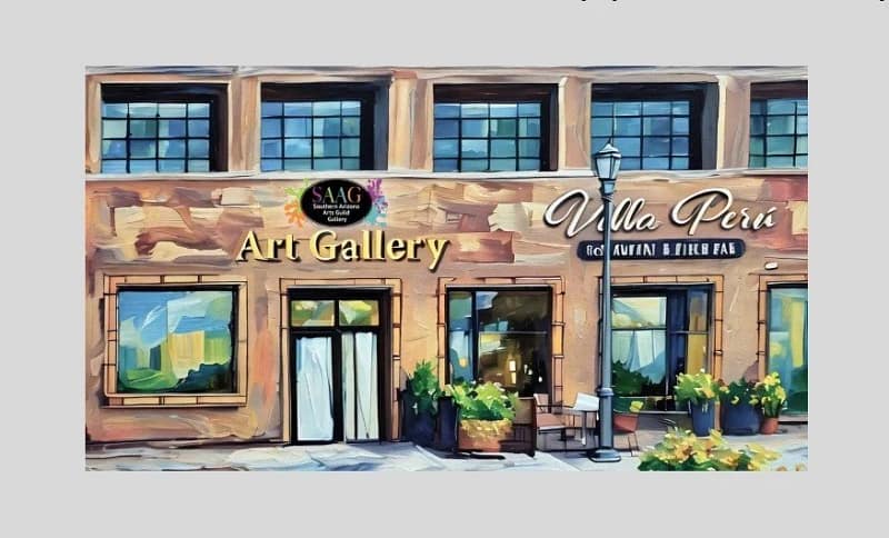 The exterior entrance of the Southern Arizona Arts Guild (SAAG) Gallery located in Joesler Village, Tucson