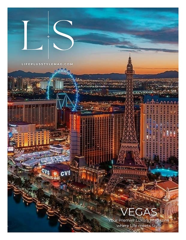 Life + Style Vegas, the premier luxury magazine and lifestyle magazine in Las Vegas. Aerial view of the Las Vegas Strip at night.